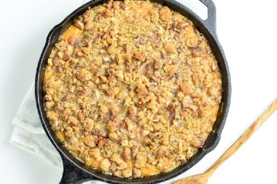 Skillet Sweet Potato Casserole with Bacon, Brown Sugar Crumble Skillet Sweet Potato Casserole with Bacon, Brown Sugar Crumble