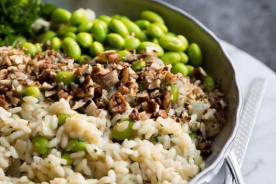 Lemon and Edamame Risotto with Pecans