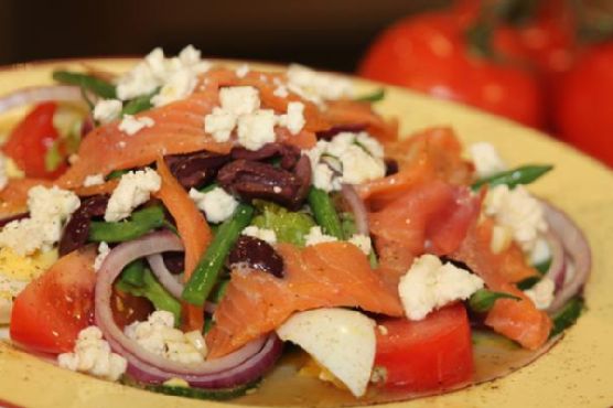 Alaskan Smoked Salmon Nicoise Salad With Alouette Crumbled Feta Alaskan Smoked Salmon Nicoise Salad With Alouette Crumbled Feta