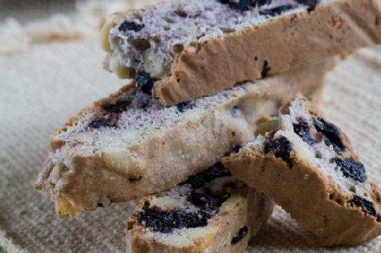 Blue Cornmeal Dried Blueberry and Pinon Nut Biscotti