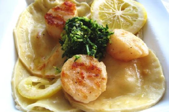 Crab Ravioli With Scallops and Gremolata