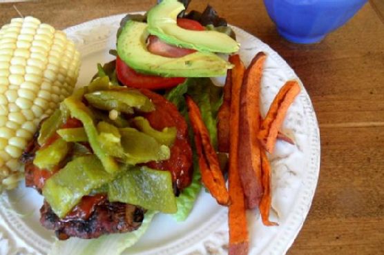 Grilled Turkey Burgers with Roasted Jalapeños and BBQ Sauce