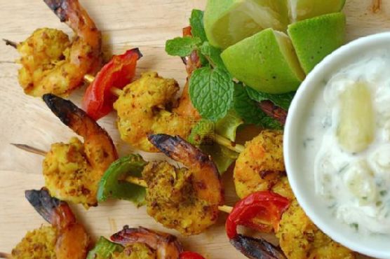 Grilled Masala Prawns With Pineapple-Mint Raita