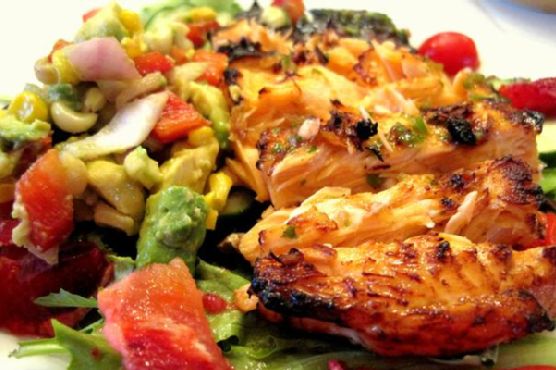 Grilled Salmon Salad With Blood Orange Cilantro Vinaigrette