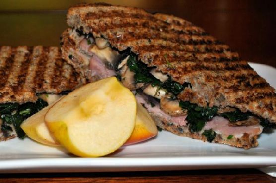 Ham and Swiss Panini With Mushrooms and Kale Ham and Swiss Panini With Mushrooms and Kale