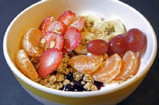 Home made organic maple granola with fresh fruit