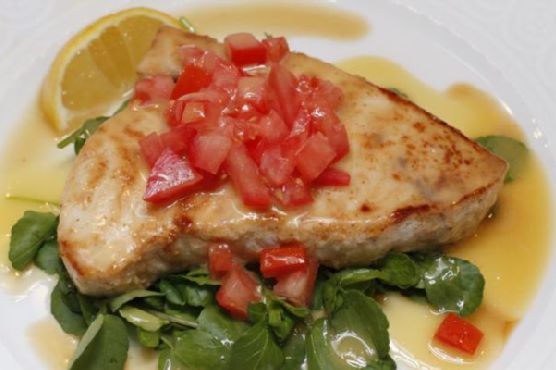 Pan-Roasted Swordfish with Chopped Tomatoes and Lemon Beurre Blanc