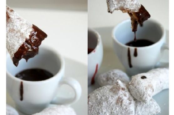 Powdered Buttermilk Beignets With Raspberry and Chocolate Dipping Sauce Powdered Buttermilk Beignets With Raspberry and Chocolate Dipping Sauce