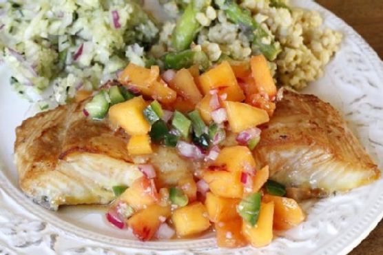 Soy Ginger Glazed Halibut with Ginger Peach Relish