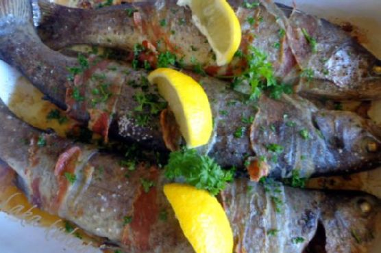 Trout wrapped in bacon Trout wrapped in bacon