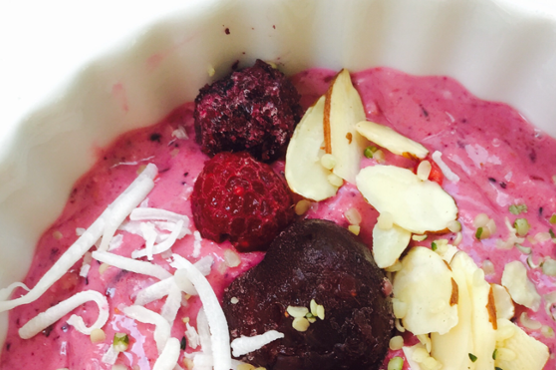 Cherry Berry Coconut Almond Smoothie Bowl
