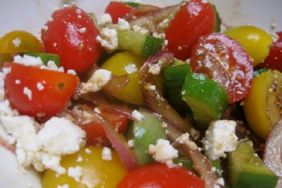 Tomato, Cucumber & Onion Salad with Feta Cheese: Real Convenience Food Tomato, Cucumber & Onion Salad with Feta Cheese: Real Convenience Food