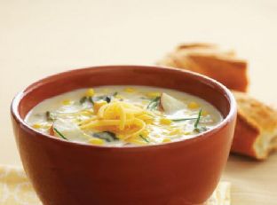 Corn Chowder with Potatoes, Poblanos, and Smoked Gouda