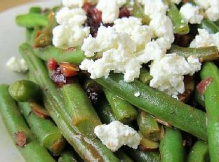 Green Beans with Cranberries, Almonds, and Goat Cheese in a Fig Balsamic Glaze