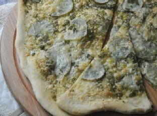 Homemade Thin Crust Pizza + Pesto + Potato