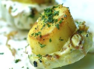 Scallops On Artichoke Bottoms In Tahini Sauce