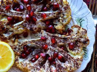 Sumac dusted cauliflower steaks with pomegranate