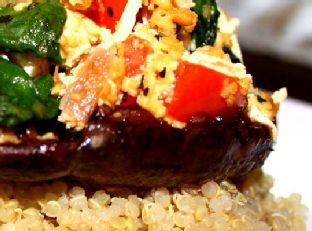 Vegan Stuffed Portobello Mushroom over Quinoa