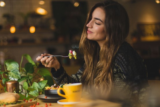 Happy Woman Enjoying Low Calorie Meal