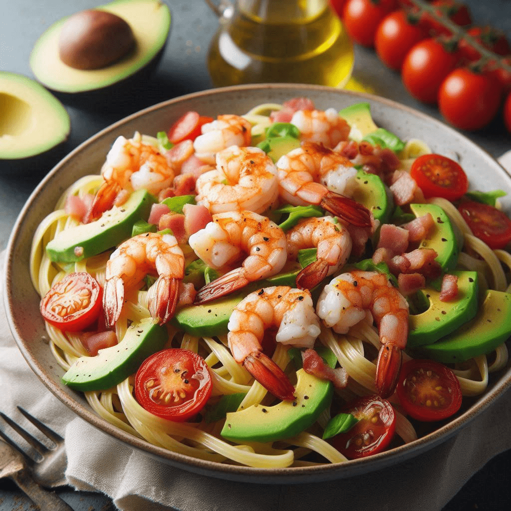 Shrimp, Bacon, Avocado Pasta Salad